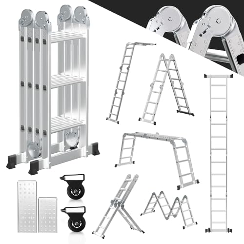 Fiqops 4x3 Mehrzweckleiter 360cm 7 in 1 Alu Leiter mit 2 plattform und 2 Transport Rollen bis 150 kg,Vielzweckleiter Klappleiter Kombileiter Anlegeleiter Steigleiter Multifunktionsleiter Fiqops 4x3 Mehrzweckleiter 360cm 7 in 1 Alu Leiter mit 2 plattform und 2 Transport Rollen bis 150 kg,Vielzweckleiter Klappleiter Kombileiter Anlegeleiter Steigleiter Multifunktionsleiter von Fiqops