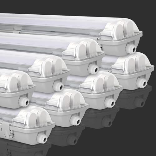 Fiqops 8 Stück Feuchtraumleuchte LED 150cm 2 X 24W 4800lm Wannenleuchte Neutralweiß 4500K IP65 Wasserfest Feuchtraumlampe Doppelt T8 LED Röhre,Röhrenlampe Werkstattlampe für Garage Keller Büro Fiqops 8 Stück Feuchtraumleuchte LED 150cm 2 X 24W 4800lm Wannenleuchte Neutralweiß 4500K IP65 Wasserfest Feuchtraumlampe Doppelt T8 LED Röhre,Röhrenlampe Werkstattlampe für Garage Keller Büro von Fiqops