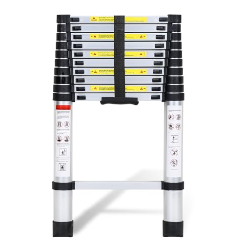 Fiqops Aluminium Teleskopleiter, 3.2M Ausziehbare Leiter, Rutschfester Aluleiter Stehleiter Mehrzweckleiter Ausziehbar Aluminiumleiter, Teleskop Ausziehleiter 150 kg Belastbarkeit von Fiqops