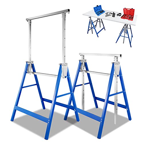 Fiqops Arbeitsbock 2er Set, Arbeitsbock Höhenverstellbar Arbeitsböcke Tragkraft 200 kg, 7-fache Böcke Höhenverstellbar 80-130 cm, Stabiler Klappbock für vielseitigen Einsatz(Blau) von Fiqops