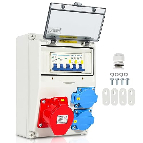 Fiqops Baustromverteiler 16A, Stromverteiler 2x230V+1x400V, Wandverteiler mit Leitungsschutzschalter, Cee Verteiler IP44 für Baustellen von Fiqops