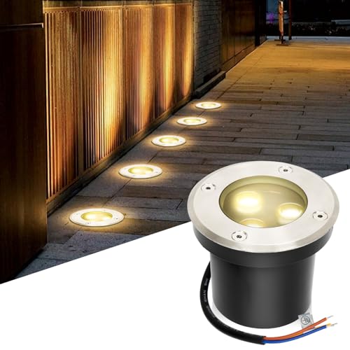 Fiqops Bodenstrahler außen mit LED 3W Warmweiß Lich IP65,Bodeneinbaustrahler aussen Schwarz matt rund,Bodenleuchten befahrbar 230V,Bodeneinbauleuchten für Boden Garten Pool Pflanzen von Fiqops