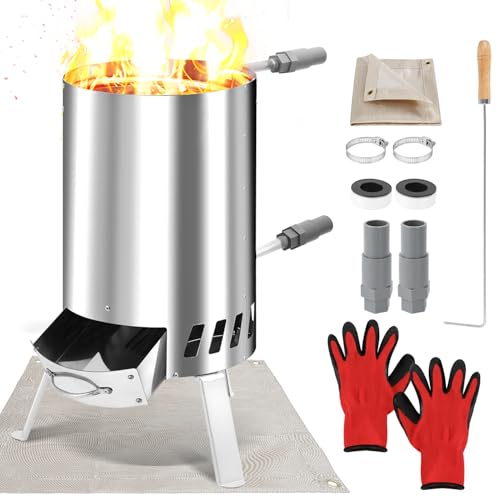 Fiqops Brennholz Poolheizung, Schwimmbadheizung mit Feuer,Edelstahl Poolheizung Feuertonne,Poolofen mit 32-38mm Anschlüsse,Outdoor Poolheizung Holz,mit Feuerfeste Matte und Tablett von Fiqops