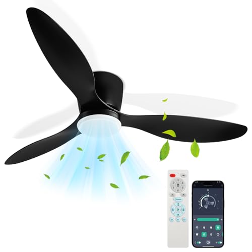 Fiqops Deckenventilator mit Beleuchtung 132cm, Deckenleuchte mit Ventilator Fernbedienung und APP, 6 Geschwindigkeiten, Dimmbar, Timer, Umkehrsfunktion für Schlafzimmer Wohnzimmer, Schwarz von Fiqops