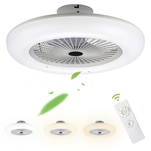 Fiqops Deckenventilator mit Beleuchtung und Fernbedienung, 80W Einstellbare Windgeschwindigkeit LED Licht 3 Farbtemperaturen, 3000K-6500K, Timer Für Wohnzimmer Schlafzimmer, Durchmesser Weiß von Fiqops