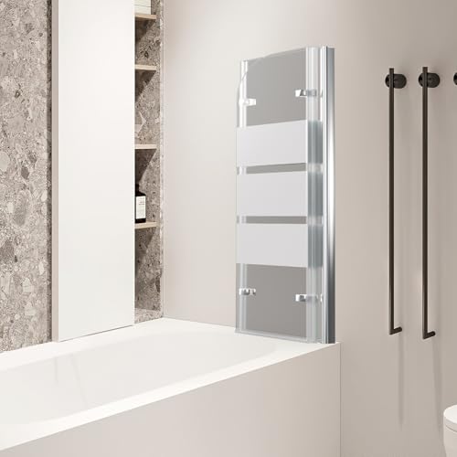 Fiqops Duschwand für Badewanne, 120x140cm 3-Teilig Faltbar Duschwand Badewanne,mit 6mm ESG Sicherheitsglas,Badewannen Duschwand(Weiße Streifen),Glas Badewannenwand mit Badewannenaufsatz von Fiqops