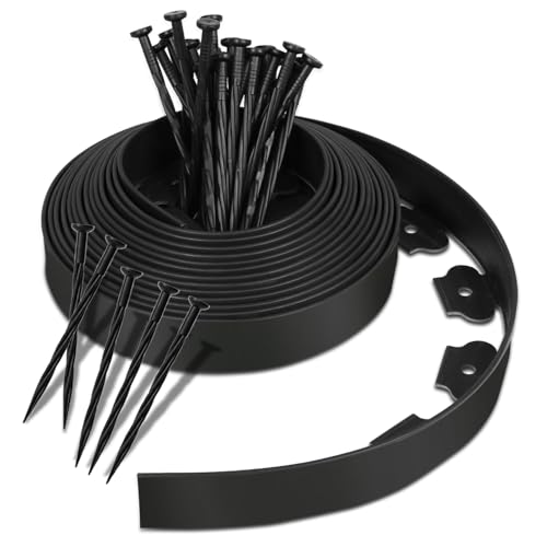 Fiqops Flexible Rasenkante Kunststoff mit 90 Erdanker zur Verankerung, Flexible Beeteinfassung Wurzelsperre rund Beetumrandung Länge 30m Höhe 5cm schwarz Fiqops Flexible Rasenkante Kunststoff mit 90 Erdanker zur Verankerung, Flexible Beeteinfassung Wurzelsperre rund Beetumrandung Länge 30m Höhe 5cm schwarz von Fiqops