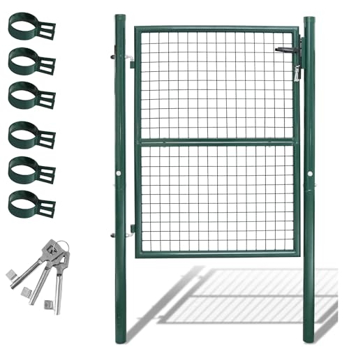 Fiqops Gartentor, 125x100cm Grün Gartentür Zauntür Hoftor aus verzinktem Stahl, inkl. Schloss Türklinke und 3 Schlüsseln, Zauntor Zaun Wetterfest, Robust und Langlebig von Fiqops