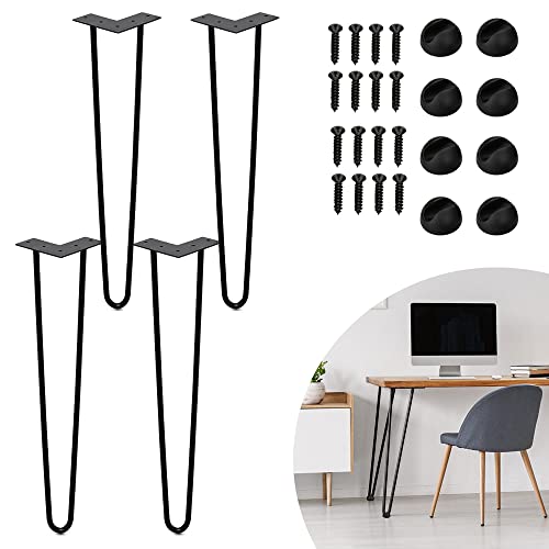 Fiqops Hairpin Legs, 4er Set Haarnadelbeine, 2 Streben Haarnadel Tischbeine, Metall Tischkufen Esstisch Möbelfüße, Haarnadel Tischbein für Hocker, Tisch & Schrank, 40cm hoch, schwarz von Fiqops