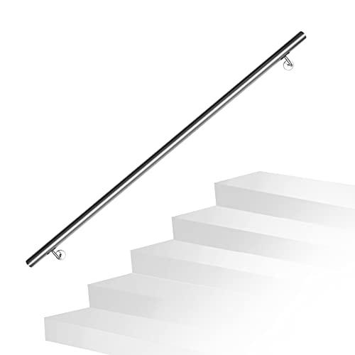 Fiqops Handlauf Edelstahl, Treppengeländer, 150cm Edelstahl Geländer Wandhandlauf Wand Treppe für Aussen und Innen, Handlauf Geländer Ø 42 mm, mit Wandhalterung und Metalldübeln von Fiqops