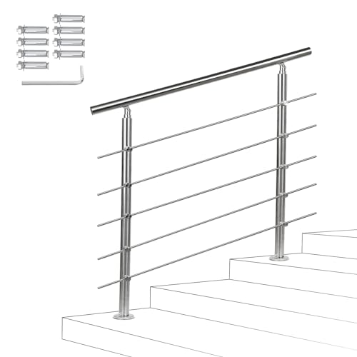 Fiqops Handlauf Edelstahl Treppengeländer Außen & Innen 150 cm mit 5 Querstreben Ø 42mm mit Zubehör, Winkelverstellbar für Treppen Garten Hauseingang Brüstung Balkon von Fiqops