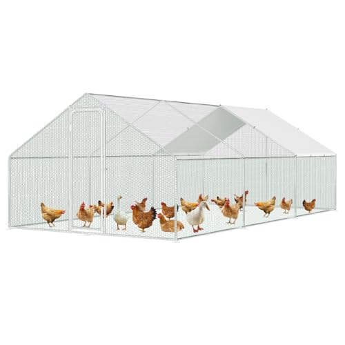 Fiqops Hühnerstall 3x8x2m Metall Freilaufgehege Freigehege, Hühnerkäfig Kleintierstall Voliere mit Dachplane, Heimtiergehege für Hühner Geflügel Kleintiere von Fiqops