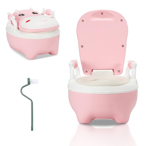 Fiqops Kinder Töpfchen, Toilettensitz Kinder, Typ der Schublade Baby Potty mit Griffe, Bürste, Weiches PU-Kissen,kindertöpfchen Anti-Spritzschutz -Rosa von Fiqops