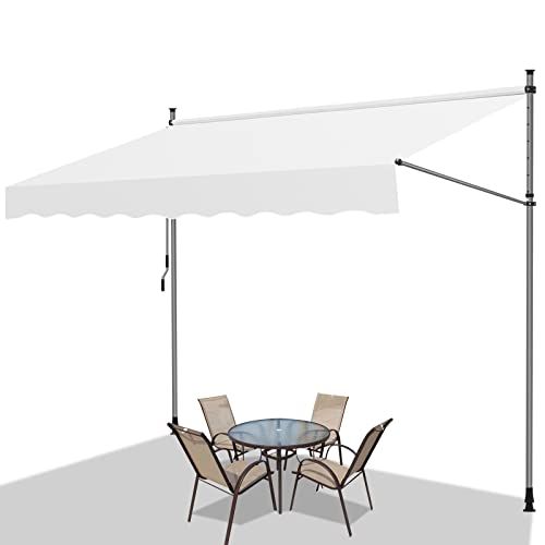 Fiqops Klemmmarkise 350x120x 200-300cm Beige, Balkonmarkise Sonnenschutz Markise Handkurbel ohne Bohren, Höhenverstellbar, UV-beständig,100% Polyester von Fiqops