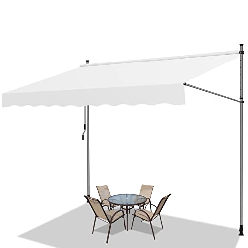 Fiqops Klemmmarkise mit Handkurbel Balkon, Markise UV-beständig, Sonnenschutz wasserdicht, Balkonmarkise ohne Bohren, Höhenverstellbar, 400x120x 200-300cm Beige von Fiqops