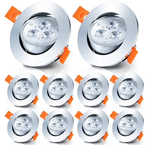 Fiqops LED Einbaustrahler 230V 10 Stück,LED Spots 3W Kaltweiß schwenkbar,Flach Deckenspots Integriert Deckenleuchte 68mm EinbauØ für Badezimmer Kche Wohnzimmer Korridor von Fiqops