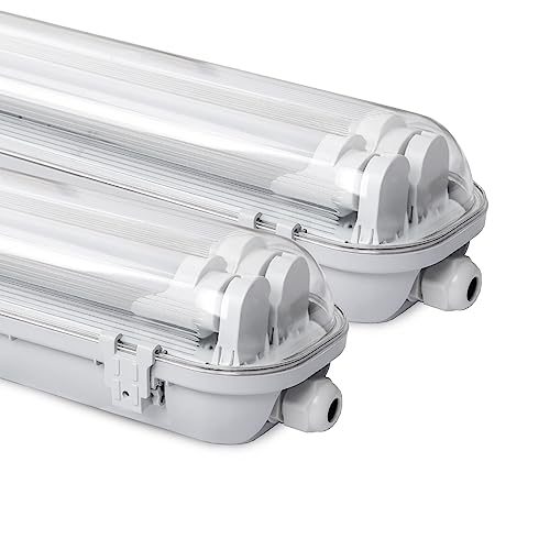 Fiqops LED Feuchtraumleuchte 120cm Wannenleuchte IP65 Wasserfest LED kellerlampe 18W 3060lm mit zwei T8 LED-Röhren Neutralweiß verknüpfbar led Garagenleuchte Werkstattlampe (2 Stück) von Fiqops