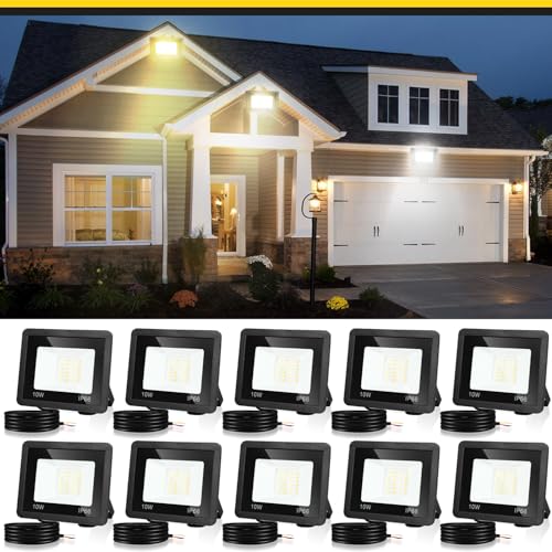 Fiqops Strahler 10W 10er, LED Fluter 6000K Kaltweiß 900LM Scheinwerfer IP66 Wasserdicht Flutlicht Außenstrahler Außenleuchte für Werkstatt Garage Garten von Fiqops