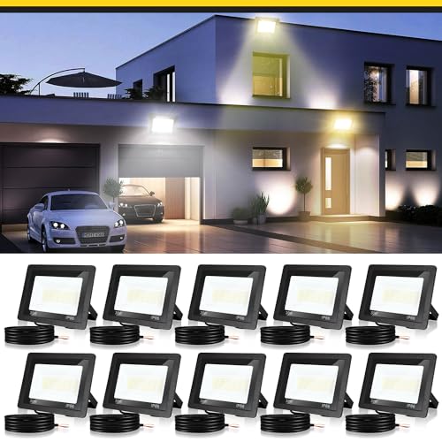 Fiqops Strahler 30W 10er, Fluter 6000K Kaltweiß 2550LM LED Scheinwerfer IP66 Wasserdicht Flutlicht Außenstrahler Außenleuchte für Werkstatt Garage Garten von Fiqops