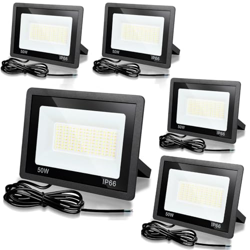 Fiqops Strahler 50W 4er, Fluter 6000K Kaltweiß 4250LM LED Scheinwerfer IP66 Wasserdicht Flutlicht Außenstrahler Außenleuchte für Werkstatt Garage Garten von Fiqops