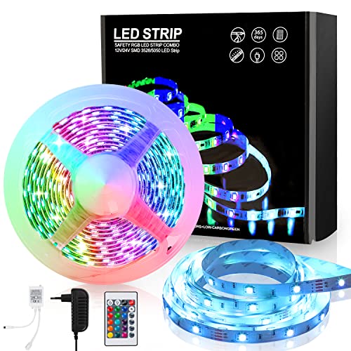 Fiqops Led Streifen, LED Strip 1m, LED Streifen Selbstklebend, RGB 5050 LED band mit 24-Tasten-Fernbedienung, Dimmbar LED Strip für Zuhause, Schlafzimmer, Küche, Partei von Fiqops