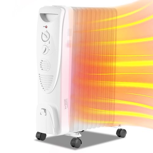 Fiqops Ölradiator 2500W Ölradiator Energiesparend,mit 11 Rippen 3 Heizstufen,Thermostat Elektro Heizkörper,Elektrische Heizung Überhitzungsschutz,Sicherheitsabschaltfunktion,Ölheizung Weiß von Fiqops