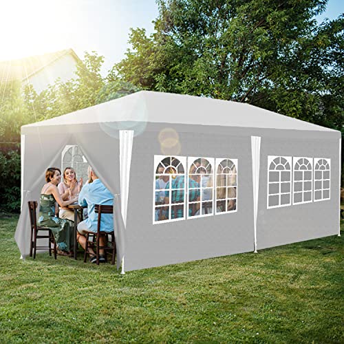 Fiqops Pavillon 3x6m Wasserdicht Stabil Partyzelt Hochwertiges PE Plane Festzelt UV-Resistent Gartenzelt 100g/m² Bierzelt mit 6 Seitenteilen Weiß von Fiqops