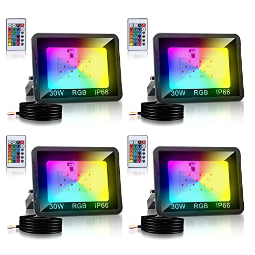 Fiqops RGB LED Strahler Außen 30W 2er, RGB Fluter LED Dimmbar Gartenstrahler mit Fernbedienung 16 Farben 4 Modi IP66 Wasserdicht, Memoryfunktion für Party Außen von Fiqops
