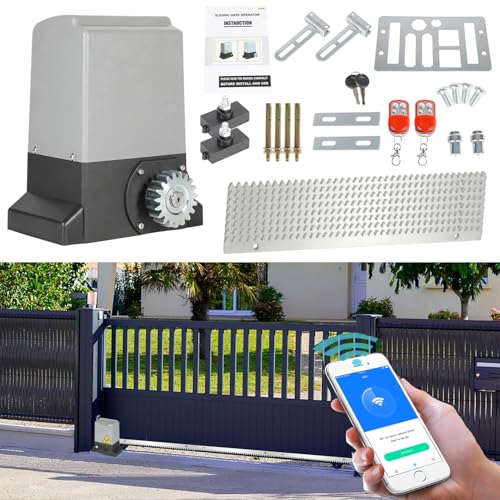 Fiqops Schiebetorantrieb Set 1200kg 550W, Smart WiFi Torantrieb automatischer mit 2 Fernbedienungen, 4m Zahnstange, 2 Entriegelungsschlüssel und Automatische Schließfunktion für Hotelbis von Fiqops