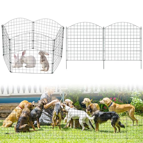 Fiqops Teichzaun Gartenzaun Steckzaun, Zaunelemente metall mit 5 Zaunelemente und 6 Befestigungsstäben, Flexibel und Erweiterbar, Welpenauslauf, Zaun für Hunde (Oberbogen,Grün) von Fiqops