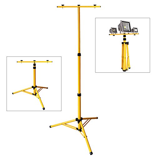 Fiqops Teleskop Stativ für Baustrahler, Stahl Stativ Flutlicht Ständer Trägerteil für 1 or 2 Strahler höhenverstellbar bis 1,60 Meter, Stahlstativ, Farbe: Gelb von Fiqops