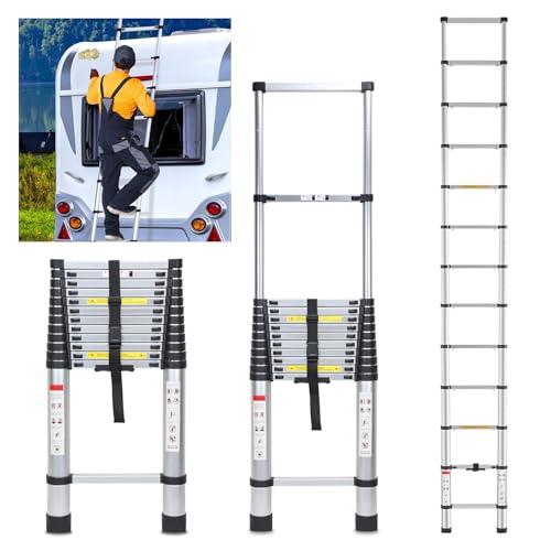 Fiqops Teleskopleiter 5M Ausziehbare Leiter Aluminium 150 kg Belastbarkeit, Rutschfester Aluleiter Stehleiter Mehrzweckleiter Ausziehbar Aluminiumleiter, Teleskop Ausziehleiter Fiqops Teleskopleiter 5M Ausziehbare Leiter Aluminium 150 kg Belastbarkeit, Rutschfester Aluleiter Stehleiter Mehrzweckleiter Ausziehbar Aluminiumleiter, Teleskop Ausziehleiter von Fiqops