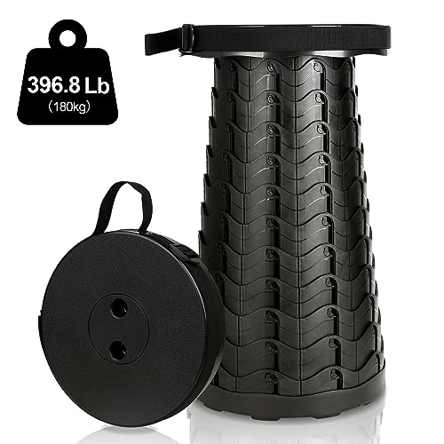 Fiqops Tragbarer Klapphocker Faltbar Tragfähigkeit 180 kg,Leichte Faltbarer hocker,6-44 cm Höhenverstellbare Teleskophocker,Campinghocker Ausziehbarer für Camping Garden Angeln schwarz von Fiqops