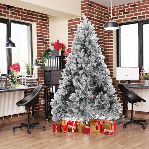Fiqops Weihnachtsbaum künstlich mit Schnee 180cm 860 Spitzen Künstlicher Weihnachtsbaum Beflockt Tannenbaum,Christbaum Feuerresistent Schnellaufbau Klapp Ständer inkl. von Fiqops