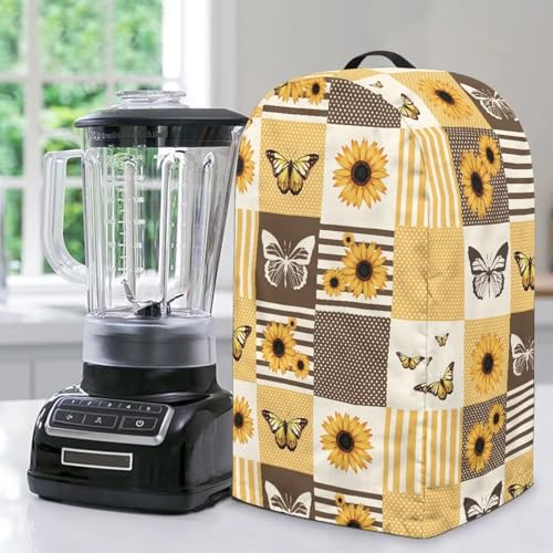 Fiqyvagox Blender Cover Anti-Sputtering Stand Mixer Cover with Top Handle Lightweight Small Kitchen Appliance Protector, Butterfly Sunflower Plaid von Fiqyvagox