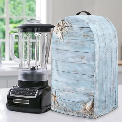 Fiqyvagox Blender Cover Anti-Sputtering Stand Mixer Cover with Top Handle Lightweight Small Kitchen Appliance Protector, Seestern Conch Wood Grain Blue von Fiqyvagox