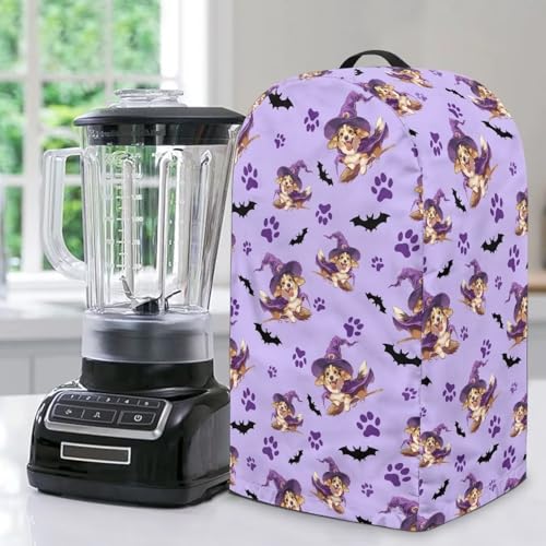 Fiqyvagox Halloween Corgi Paw Fledermaus Hexenhut Druck Staubdicht Blender Abdeckung Fingerabdruck Abdeckung für Mixer Home Kitchen Appliance Protector von Fiqyvagox