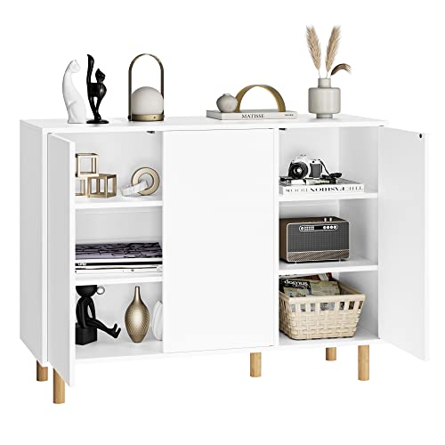 FirFurd Sideboard, Kommode weiß, Küchenschrank mit 3 Türen, griffloses Design, verstellbare Regale, 107x40x80cm(BxTxH) von FirFurd