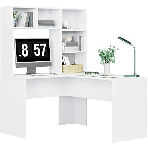 FirFurd Eckschreibtisch Weiß Schreibtisch L Form Computertisch mit Bücherregal PC Laptop Tisch Tisch für Büro Arbeitszimmer Wohnzimmer Homeoffice 152,5 x 124,7 x 107,8 cm von FirFurd