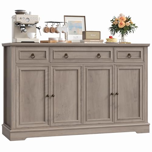 FirFurd Sideboard Küchenschrank mit Arbeitsplatte Buffetschrank Sideboard für Küche Wohnzimmer Wohnzimmerschrank mit 3 Schubladen und 4Türen Küchenbuffet mit Verstellbares Regal 134x87x40 cm (barun) von FirFurd