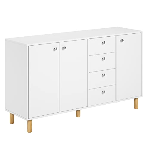 FirFurd Sideboard weiß 140cm breit Kommode Küchenschrank Wohnzimmerschrank mit 3 Türen und 4 Schubladen für Küche, Wohnzimmer, Esszimmer von FirFurd