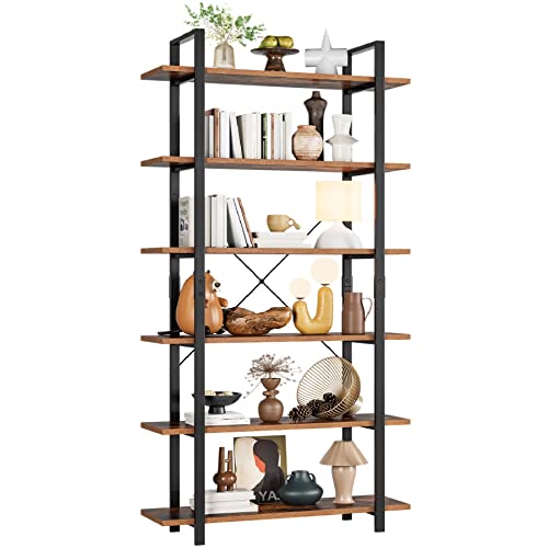 FirFurd Bücherregal Standregal mit 6 Ebenen Regal aus Holz und Metall Badezimmerregal im Industrie-Design Küchenregal stehend 105.2 x 33 x 210.5 cm schwarz von FirFurd