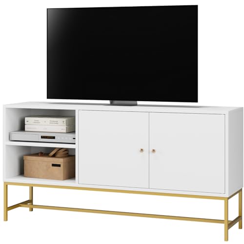 FirFurd TV Schrank Lowboard Fernsehschrank Fernsehtisch mit 2 Türen TV Board Holz und Metall 120 x 60,3 x 30 cm Weiß und Gold FirFurd TV Schrank Lowboard Fernsehschrank Fernsehtisch mit 2 Türen TV Board Holz und Metall 120 x 60,3 x 30 cm Weiß und Gold von FirFurd