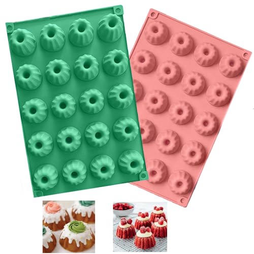 Firavggu 2 Stk Mini Gugelhupfform Silikon Gugelhupf Form Silikonform 20 Capacity Klein Gugelhupf Kuchenform Backform Antihaftbeschichted Bundt Cake Form für Kuchen Muffins Brownie Pudding von Firavggu