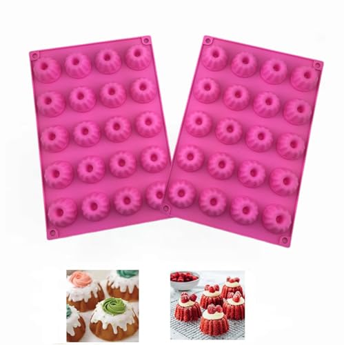 Firavggu 2 Stk Mini Gugelhupfform Silikon Gugelhupf Form Silikonform 20 Capacity Klein Gugelhupf Kuchenform Backform Antihaftbeschichted Cake Form für Kuchen Muffins Brownie Pudding (Dunkelrosa) von Firavggu