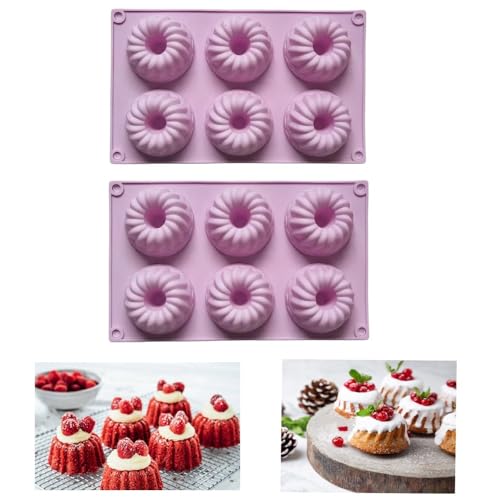 Firavggu 2 Stk Mini Gugelhupfform Silikon Gugelhupf Form Silikonform 6 Capacity Klein Gugelhupf Kuchenform Backform Antihaftbeschichted Cake Form für Kuchen Muffins Brownie(Hellviolett) von Firavggu