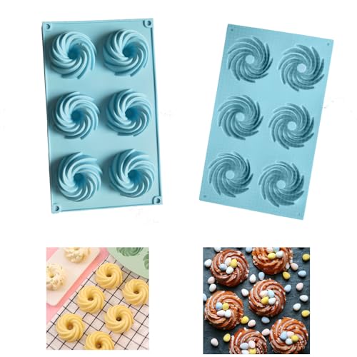 Firavggu 2 Stk Mini Gugelhupfform Silikon Gugelhupf Form Spiralförmige Silikonform 6 Capacity Klein Gugelhupf Kuchenform Backform Spiral Antihaftbeschicht Cake Form für Kuchen Muffin Brownie(Hellblau) von Firavggu