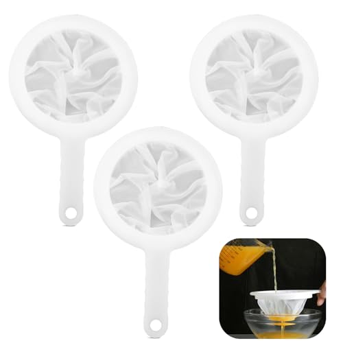 Firavggu 3 Stk Feines Sieb mit Kunststoff Griff 100 Mesh Nylon Küchensieb Küche Filter Feinmaschig Siebfilter Passiersieb mit Griff für Saft Milch Kaffee von Firavggu