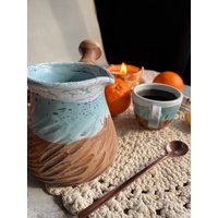 Clay Coffee Turk, Keramik Cezve, Blau Braun Rustikale Kaffeekanne, Eco-Clay Cezve Kaffee, Geschenk Für Kaffeeliebhaber von Firaworkshop