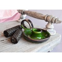 Grüner Kerzenständer, Kleiner Handgemachter Keramikkerzenhalter, Keramikdekor von Firaworkshop